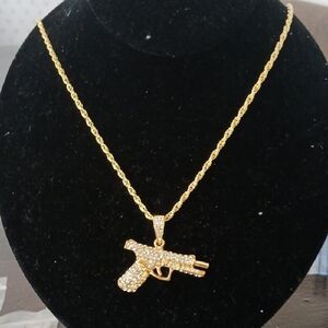 Gold Gun Pendant Necklace